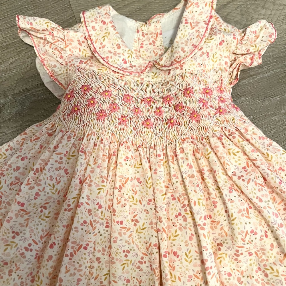 Floral Smocked Kids Dress in Pink and Cream